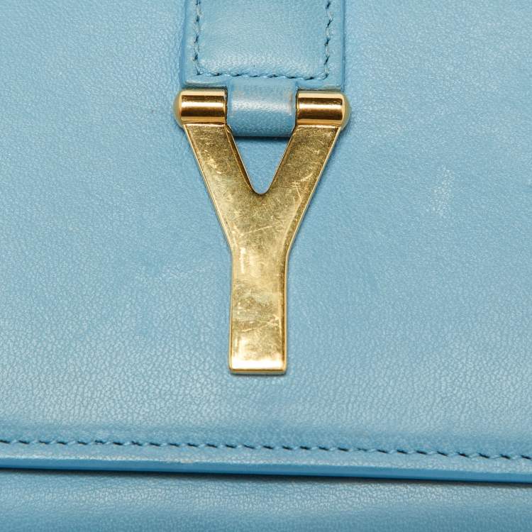 Pre Owned Saint Laurent Blue Leather Chyc Compact Wallet