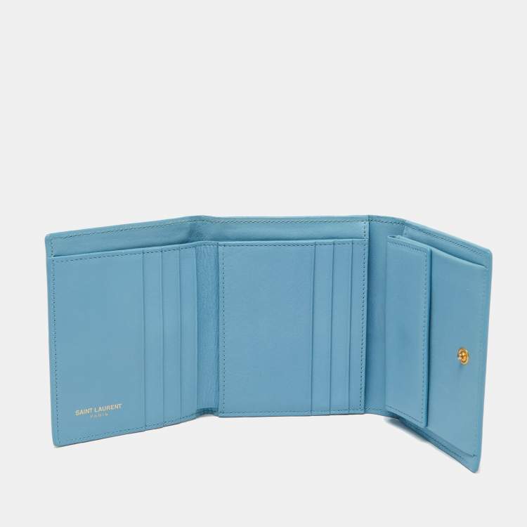 Pre Owned Saint Laurent Blue Leather Chyc Compact Wallet