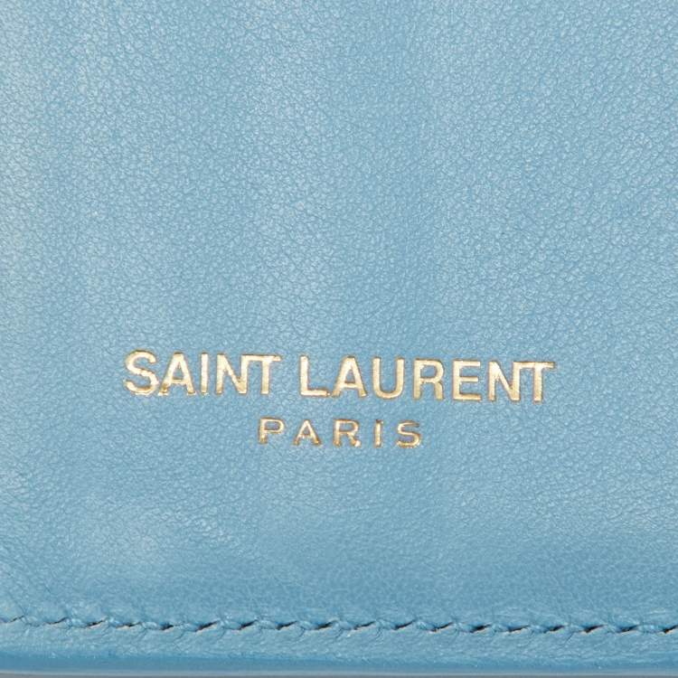 Pre Owned Saint Laurent Blue Leather Chyc Compact Wallet