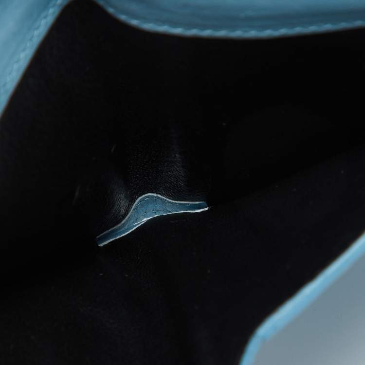 Pre Owned Saint Laurent Blue Leather Chyc Compact Wallet