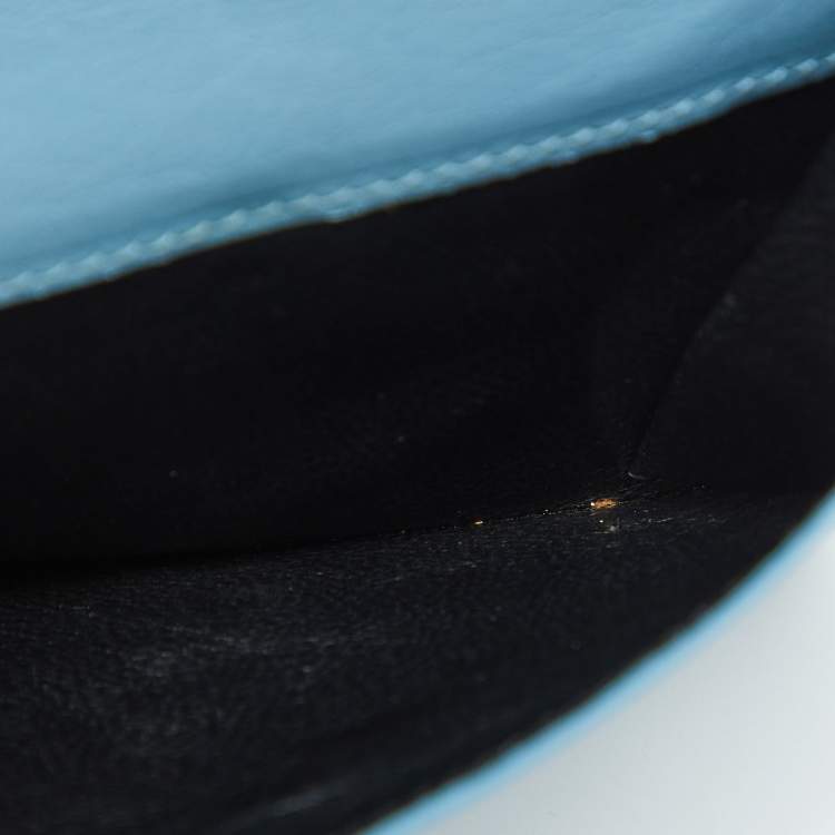Pre Owned Saint Laurent Blue Leather Chyc Compact Wallet