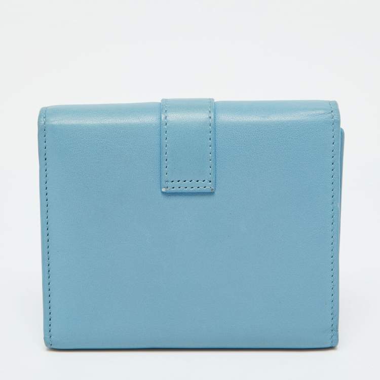 Pre Owned Saint Laurent Blue Leather Chyc Compact Wallet