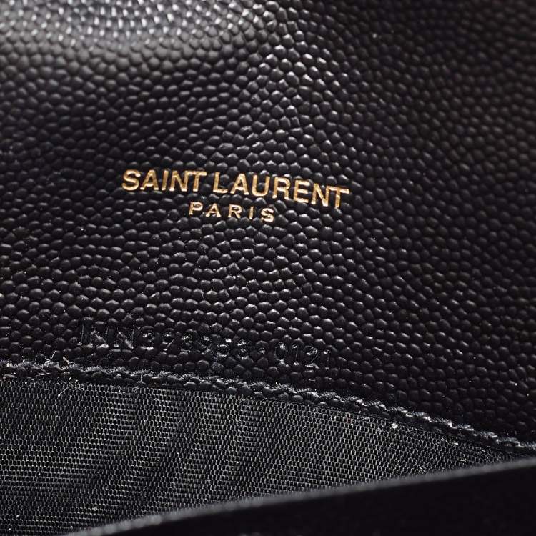 Pre Owned Saint Laurent Black Matelassé Leather Monogram Envelope Wallet on Chain