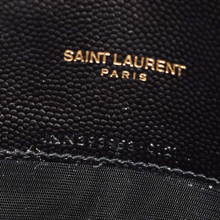 Pre Owned Saint Laurent Black Matelassé Leather Monogram Envelope Wallet on Chain