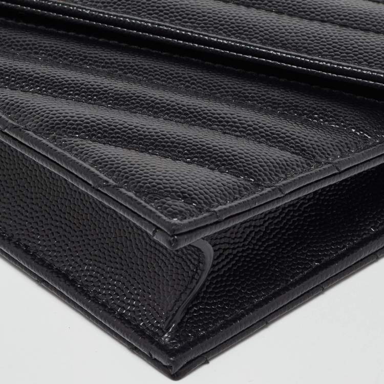 Pre Owned Saint Laurent Black Matelassé Leather Monogram Envelope Wallet on Chain