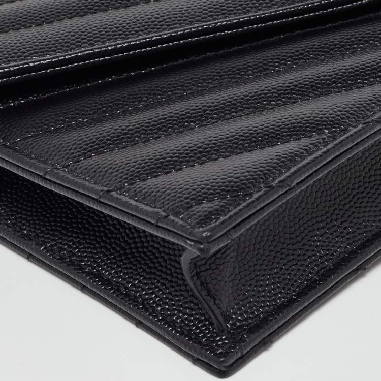 Pre Owned Saint Laurent Black Matelassé Leather Monogram Envelope Wallet on Chain