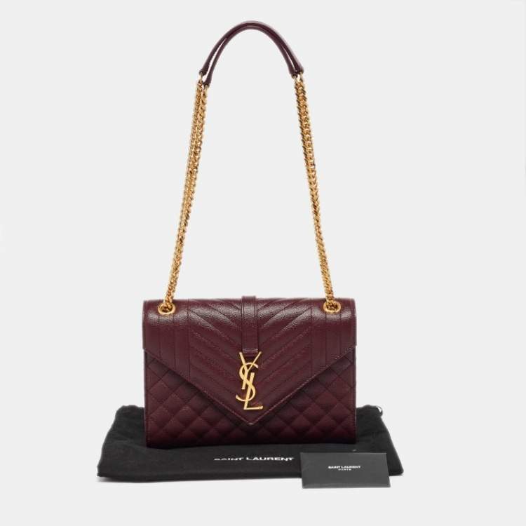 Pre Owned Saint Laurent Burgundy Leather Small Envelope Shoulder Bag