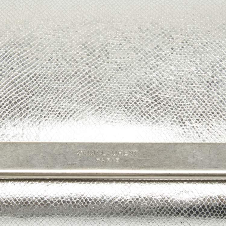 Pre Owned Saint Laurent Silver Lizard Embossed Leather Lutetia Clutch