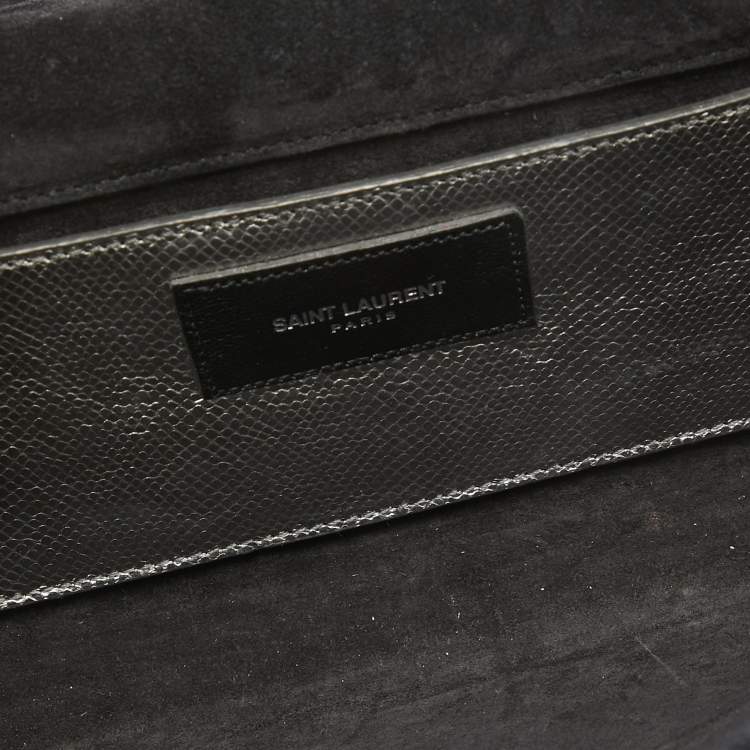 Pre Owned Saint Laurent Silver Lizard Embossed Leather Lutetia Clutch