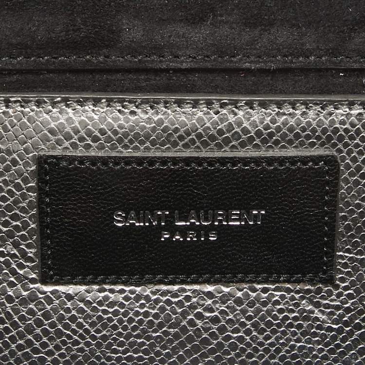 Pre Owned Saint Laurent Silver Lizard Embossed Leather Lutetia Clutch