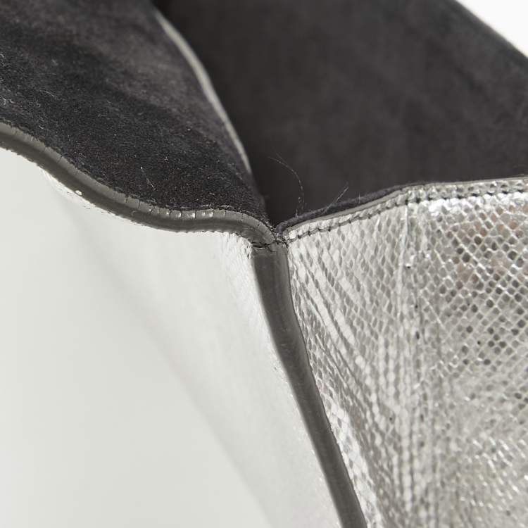 Pre Owned Saint Laurent Silver Lizard Embossed Leather Lutetia Clutch