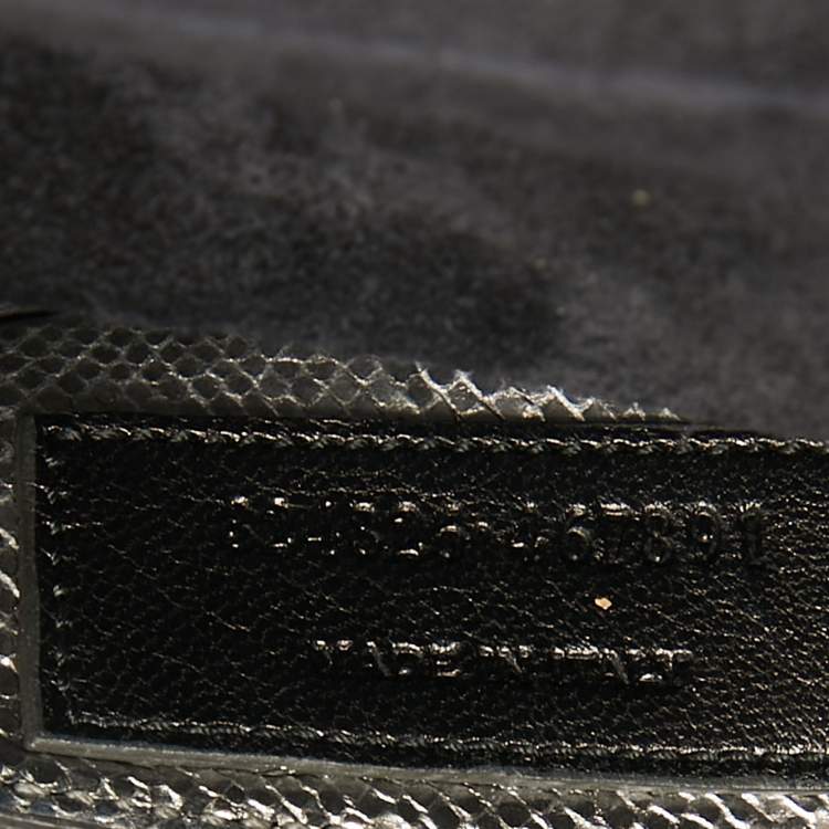 Pre Owned Saint Laurent Silver Lizard Embossed Leather Lutetia Clutch