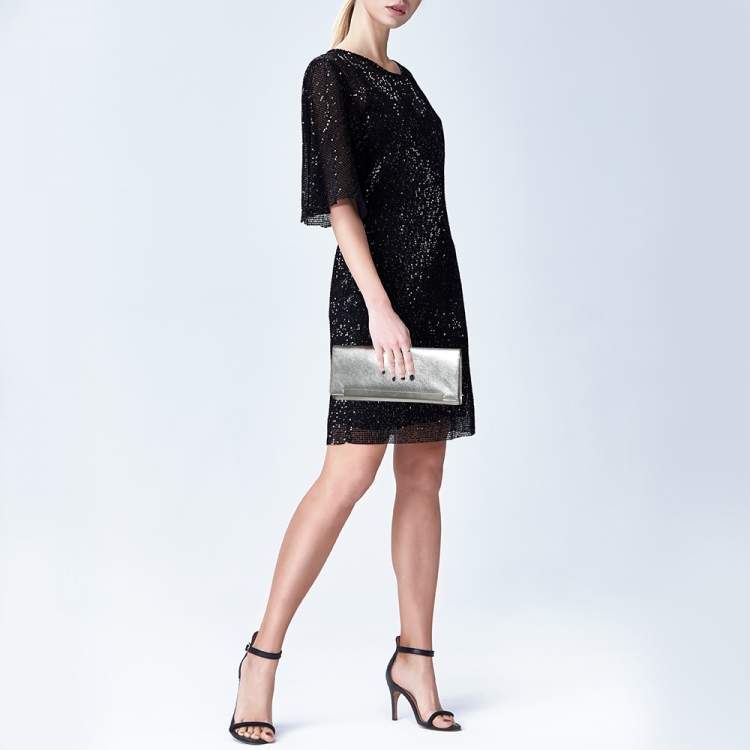 Pre Owned Saint Laurent Silver Lizard Embossed Leather Lutetia Clutch