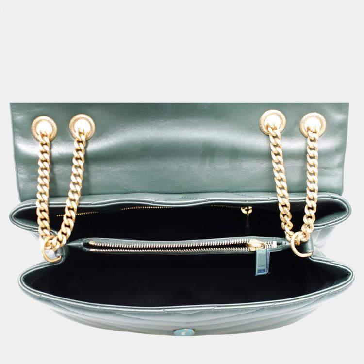 Pre Owned Saint Laurent Paris Green Leather Medium Loulou Bag 