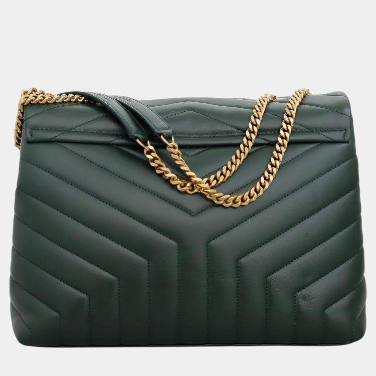 Pre Owned Saint Laurent Paris Green Leather Medium Loulou Bag 