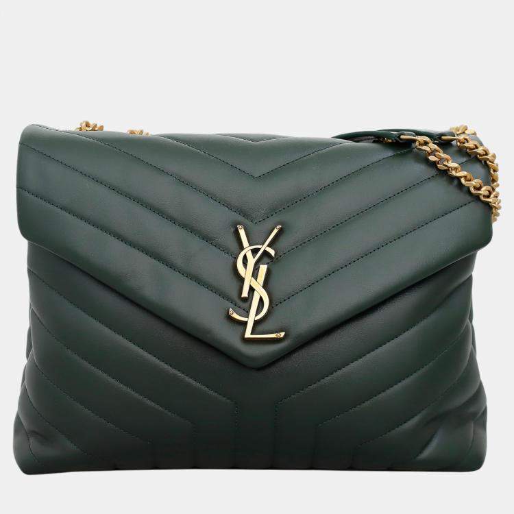 Pre Owned Saint Laurent Paris Green Leather Medium Loulou Bag 