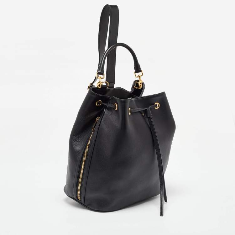 Pre Owned Saint Laurent Black Leather Emmanuelle Bucket Bag