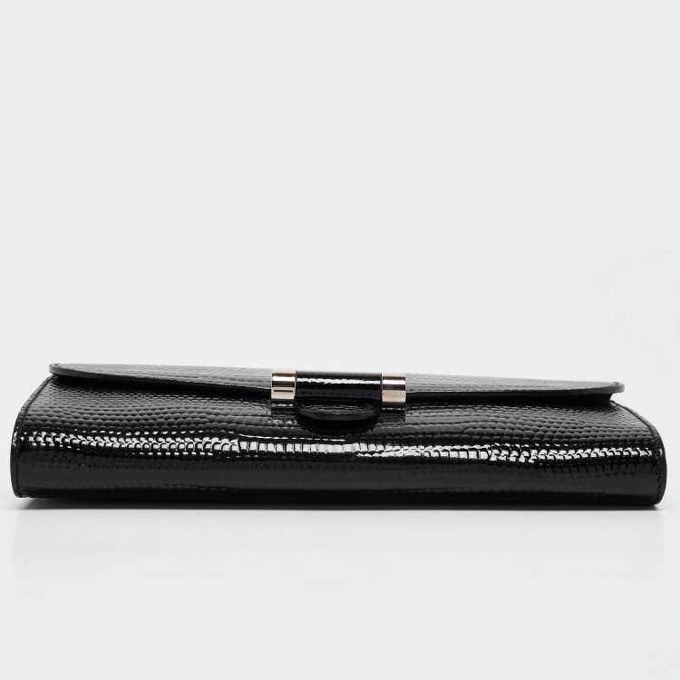 Pre Owned Saint Laurent Black Lizard Embossed Patent Leather Muse Clutch