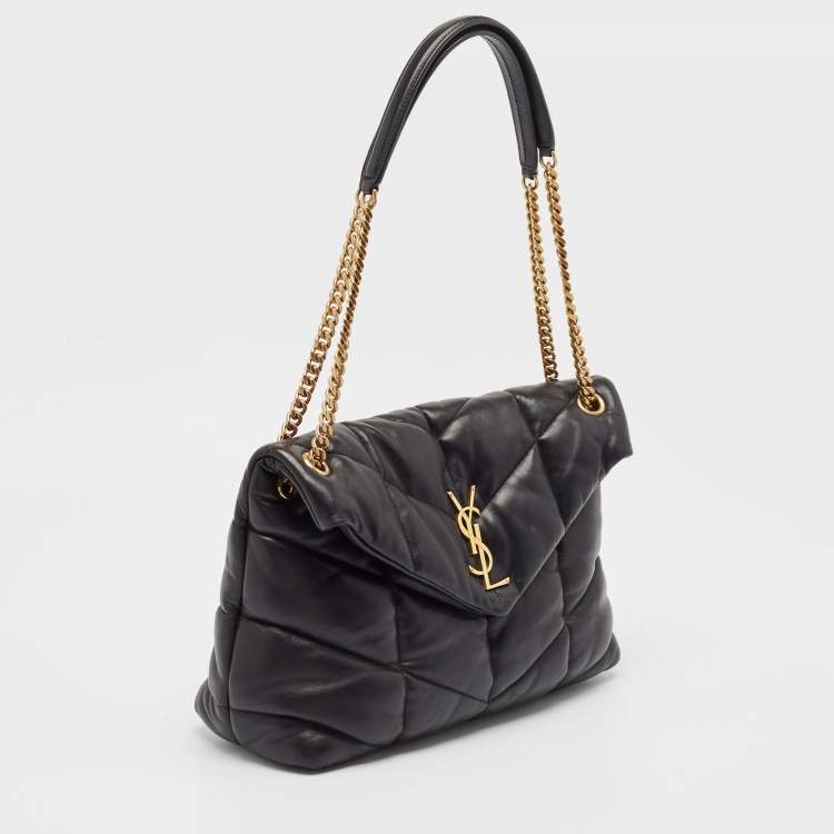 Pre Owned Saint Laurent Black Puffer Leather Medium Loulou Shoulder Bag