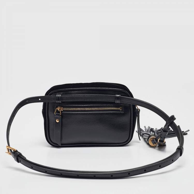 Pre Owned Saint Laurent Black Matelasse Velvet Lou Belt Bag