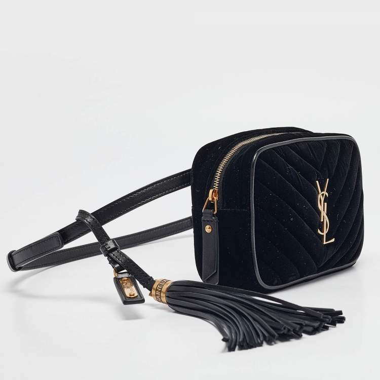 Pre Owned Saint Laurent Black Matelasse Velvet Lou Belt Bag