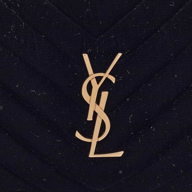 Pre Owned Saint Laurent Black Matelasse Velvet Lou Belt Bag