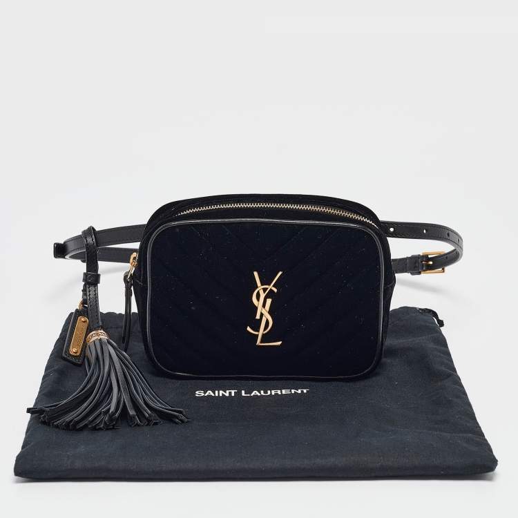 Pre Owned Saint Laurent Black Matelasse Velvet Lou Belt Bag