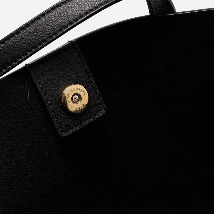 Pre Owned Saint Laurent Black Leather Large East West Shopper Tote