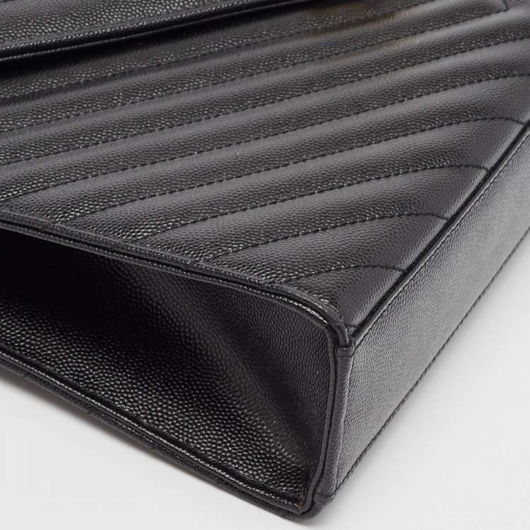 Pre Owned Saint Laurent Black Matelassé Leather Large Monogram Envelope Shoulder Bag