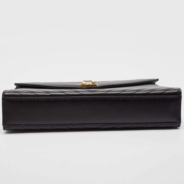 Pre Owned Saint Laurent Black Matelassé Leather Large Monogram Envelope Shoulder Bag