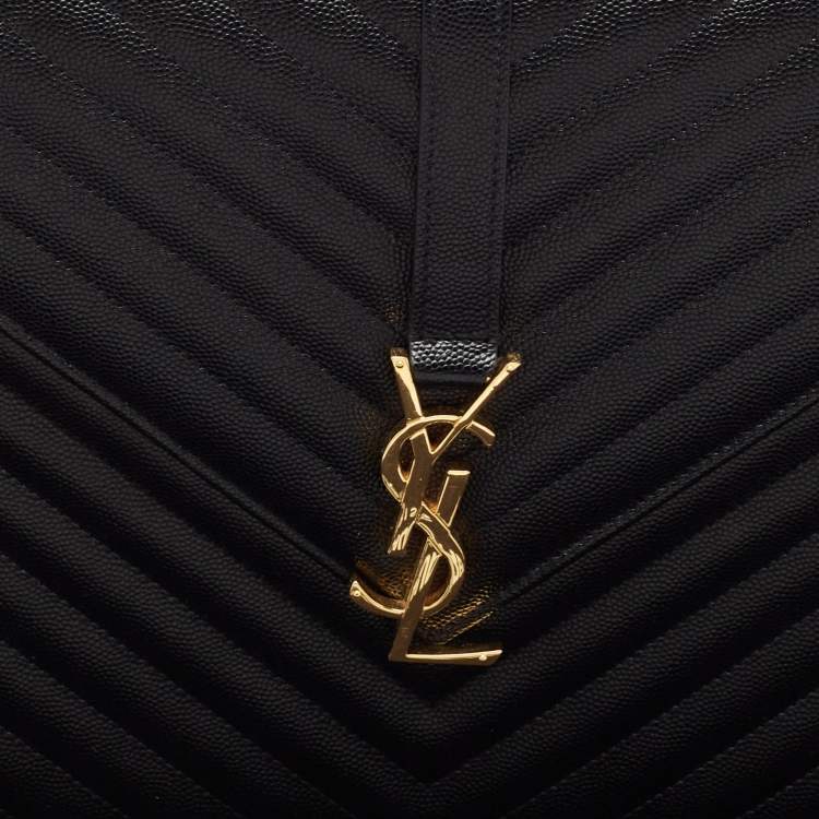Pre Owned Saint Laurent Black Matelassé Leather Large Monogram Envelope Shoulder Bag