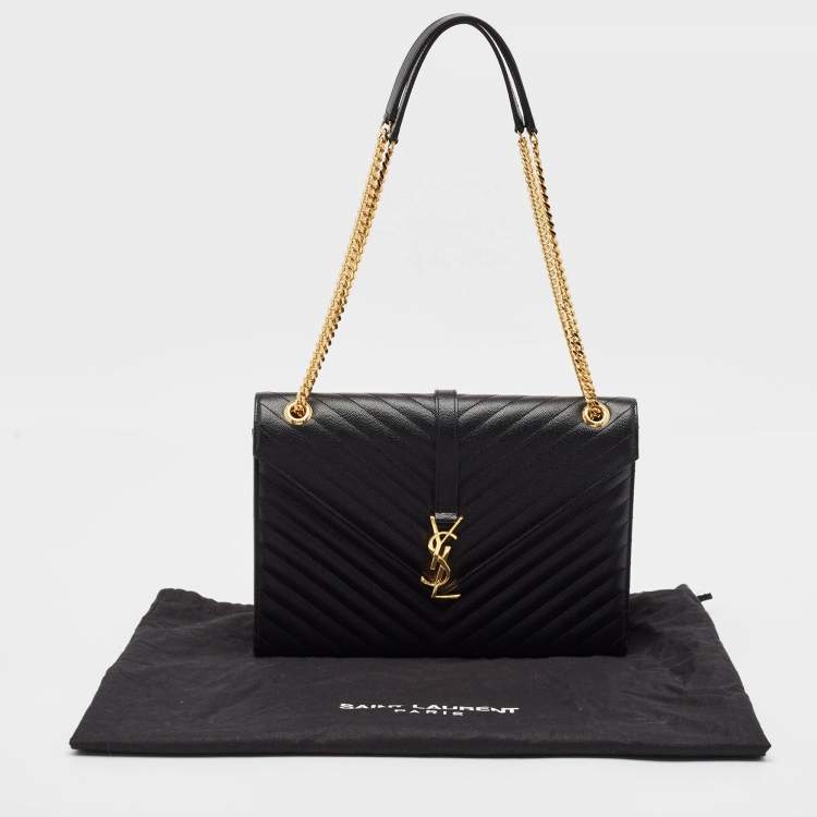 Pre Owned Saint Laurent Black Matelassé Leather Large Monogram Envelope Shoulder Bag