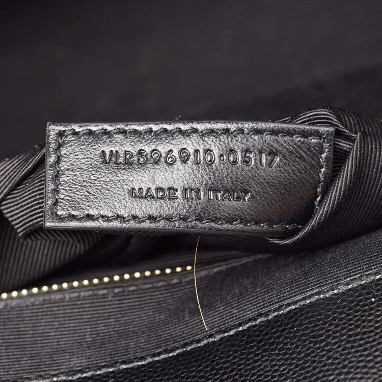 Pre Owned Saint Laurent Black Matelassé Leather Large Monogram Envelope Shoulder Bag