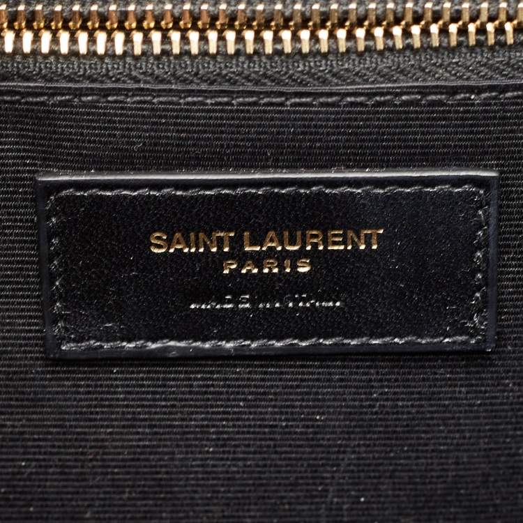Pre Owned Saint Laurent Black Matelassé Leather Large Monogram Envelope Shoulder Bag