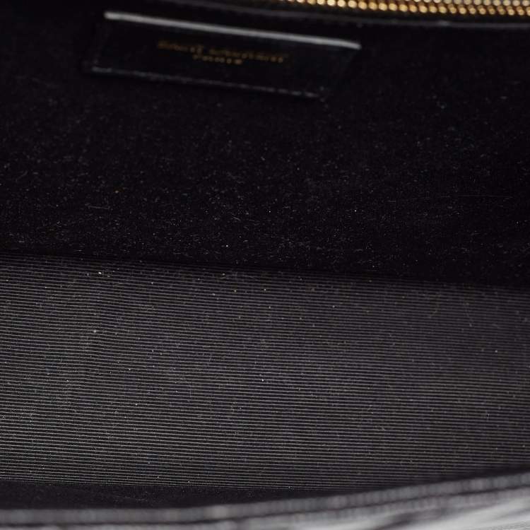 Pre Owned Saint Laurent Black Matelassé Leather Large Monogram Envelope Shoulder Bag