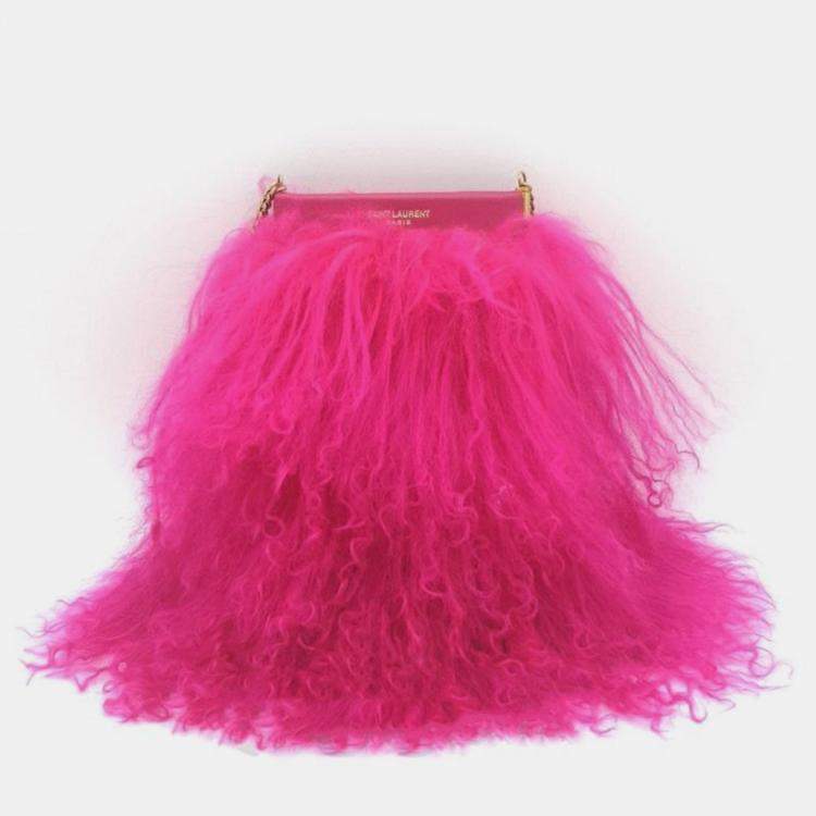 Pre Owned Saint Laurent shearling mini chain Crossbody bag