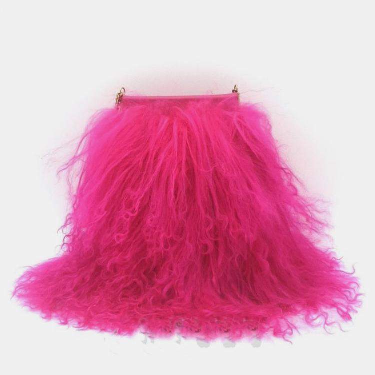 Pre Owned Saint Laurent shearling mini chain Crossbody bag