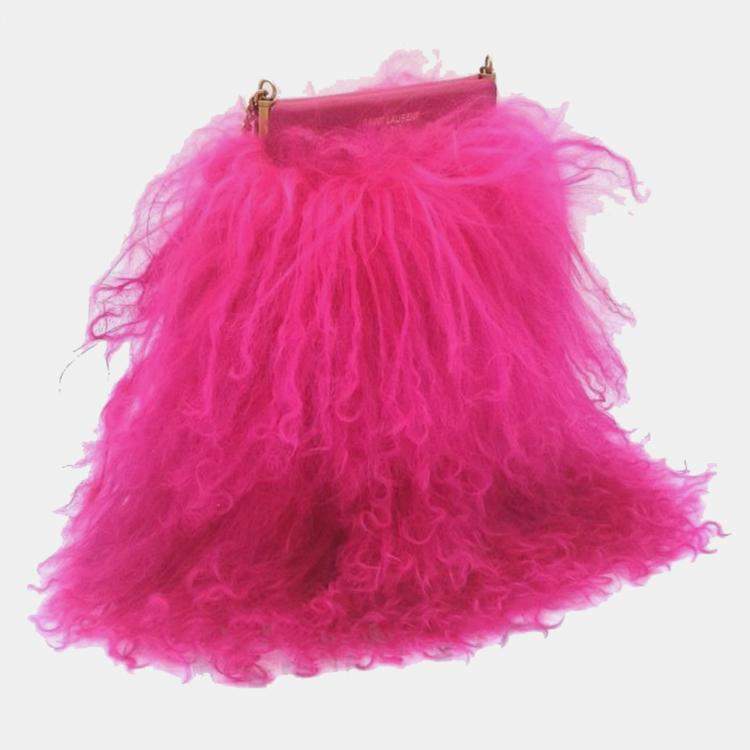 Pre Owned Saint Laurent shearling mini chain Crossbody bag