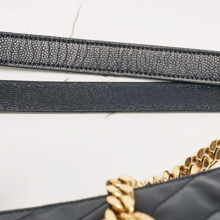 Pre Owned Saint Laurent Navy Blue Matelassé Leather Monogram Shopper Tote