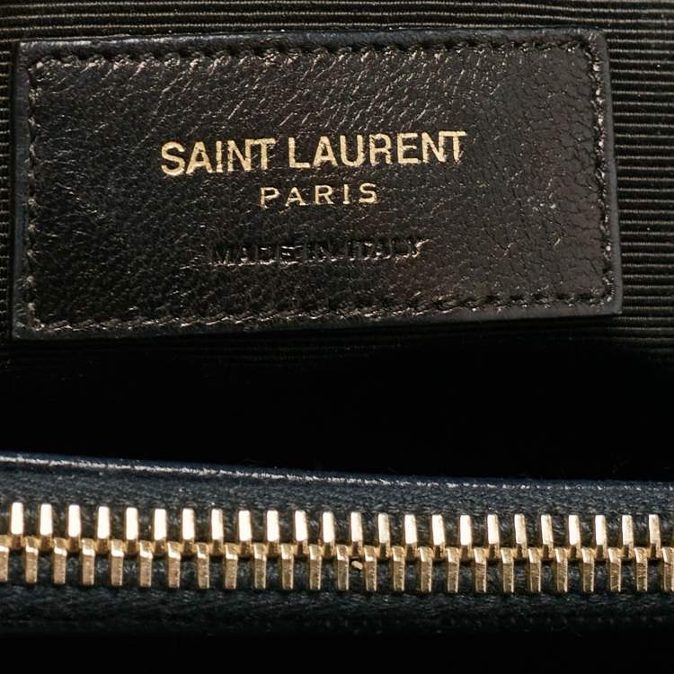 Pre Owned Saint Laurent Navy Blue Matelassé Leather Monogram Shopper Tote