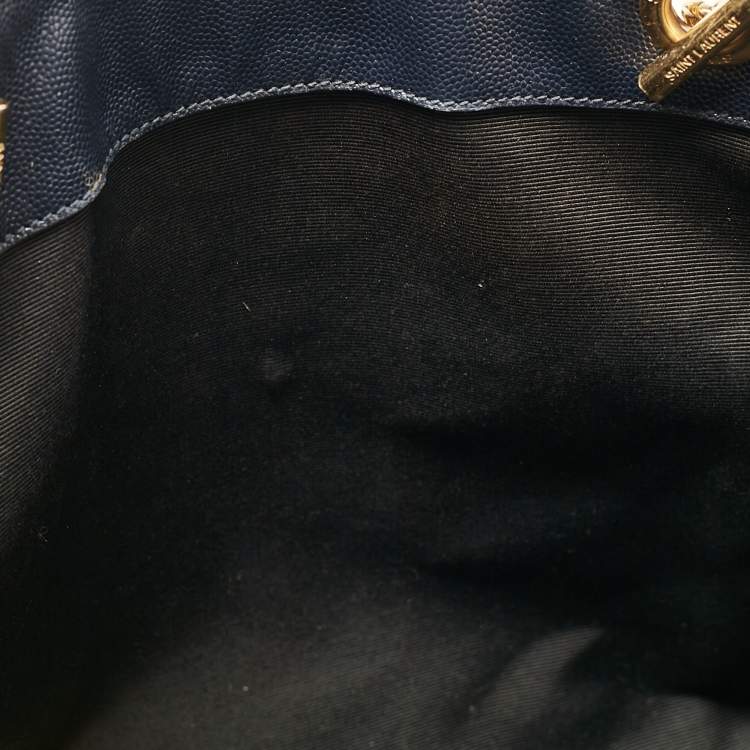 Pre Owned Saint Laurent Navy Blue Matelassé Leather Monogram Shopper Tote