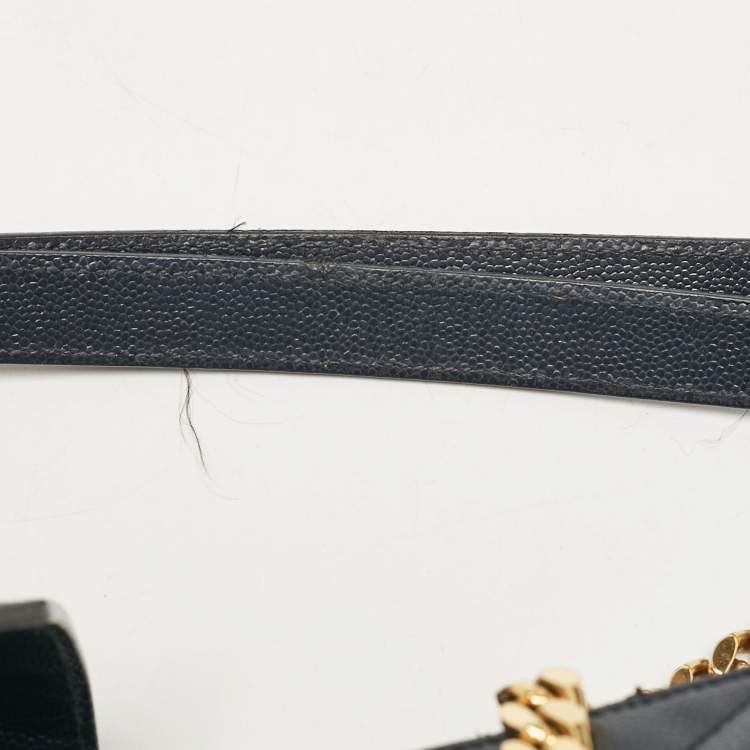 Pre Owned Saint Laurent Navy Blue Matelassé Leather Monogram Shopper Tote