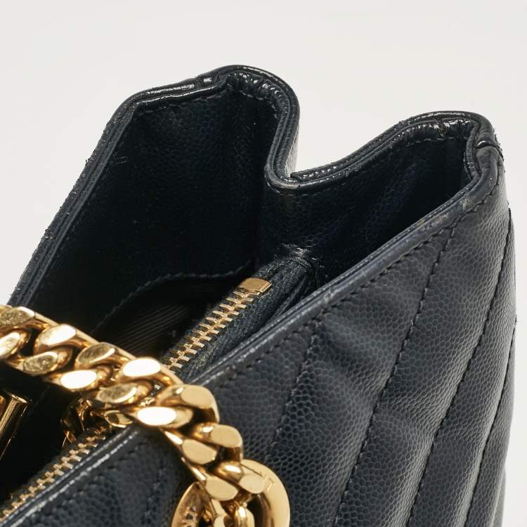 Pre Owned Saint Laurent Navy Blue Matelassé Leather Monogram Shopper Tote