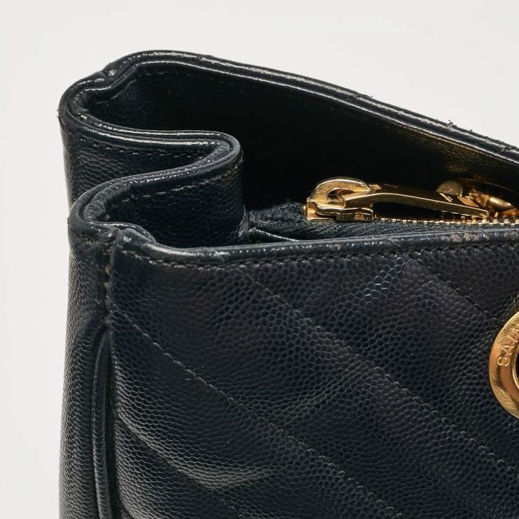 Pre Owned Saint Laurent Navy Blue Matelassé Leather Monogram Shopper Tote