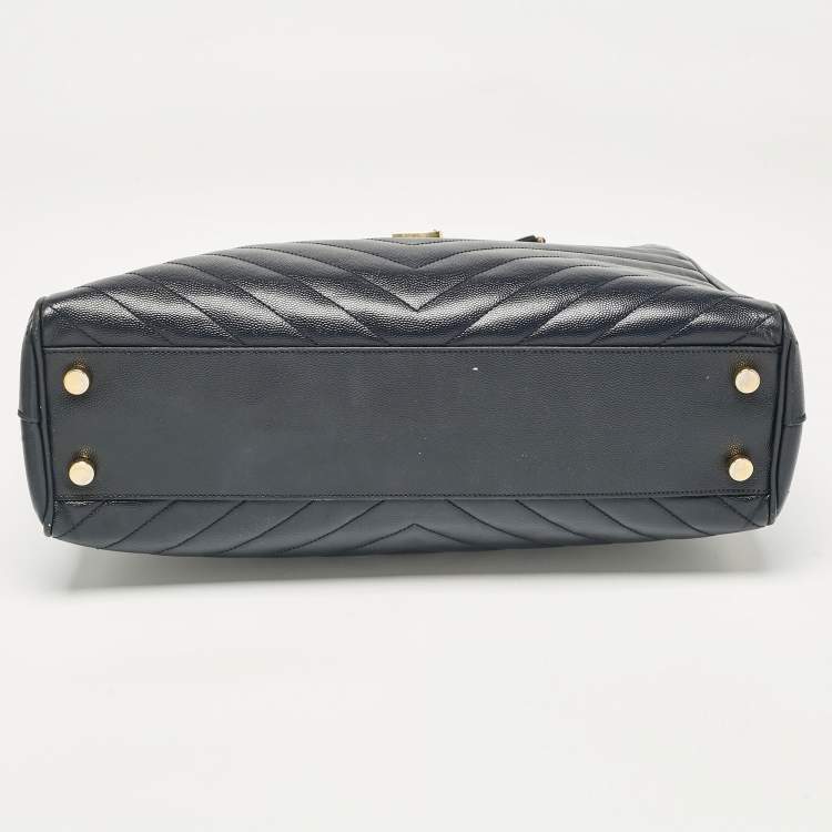 Pre Owned Saint Laurent Navy Blue Matelassé Leather Monogram Shopper Tote