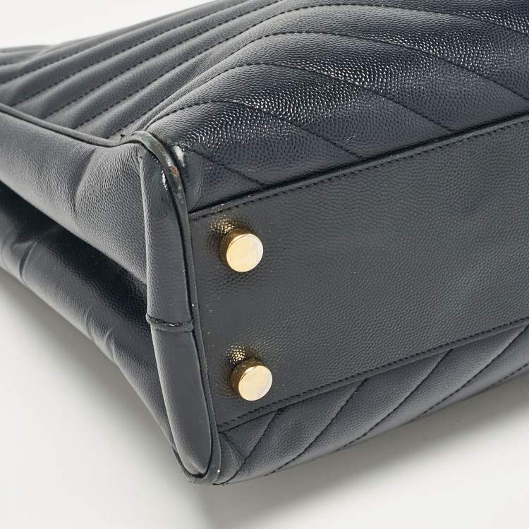 Pre Owned Saint Laurent Navy Blue Matelassé Leather Monogram Shopper Tote
