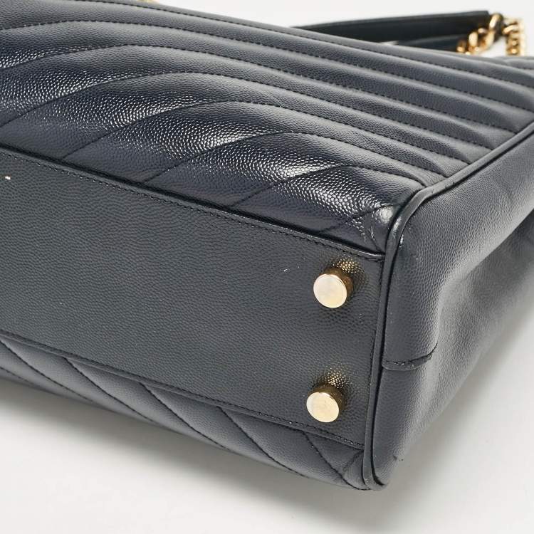 Pre Owned Saint Laurent Navy Blue Matelassé Leather Monogram Shopper Tote