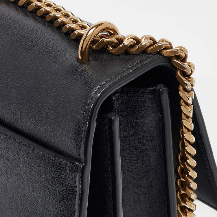 Pre Owned Saint Laurent Black Leather Medium Sunset Chain Shoulder Bag