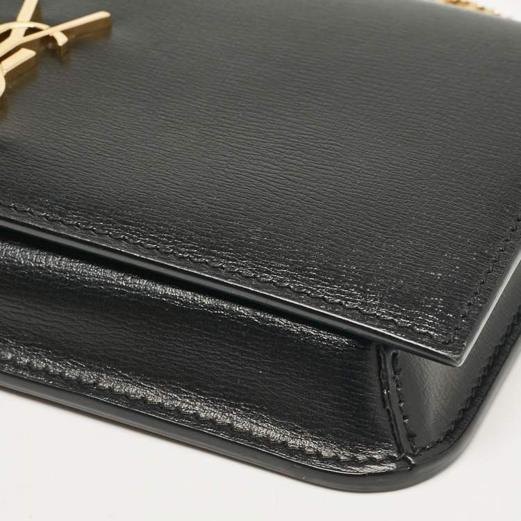 Pre Owned Saint Laurent Black Leather Cassandre Phone Holder Crossbody Bag