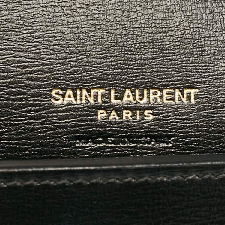 Pre Owned Saint Laurent Black Leather Cassandre Phone Holder Crossbody Bag